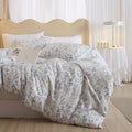 Mixinni Small Floral Print Duvet Cover Queen Blue Flower Leaf Duvet Cover Set Soft Cotton White Bedding Comforter Cover Zipper C