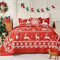Cmfshape King Size Quilt Set Christmas,Red Reversible Bedspread For New Year,Soft Lightweight Quilt 4Pcs,Christmas Reindeer Snow