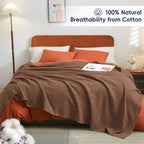 Phf 100% Cotton Waffle Weave Blanket King Size 104' X 90' - Lightweight Cozy Washed Soft Breathable Throw - Perfect Layer For Couch Bed Sofa - Elegant Aesthetic Home Decoration Gift - Cappuccino