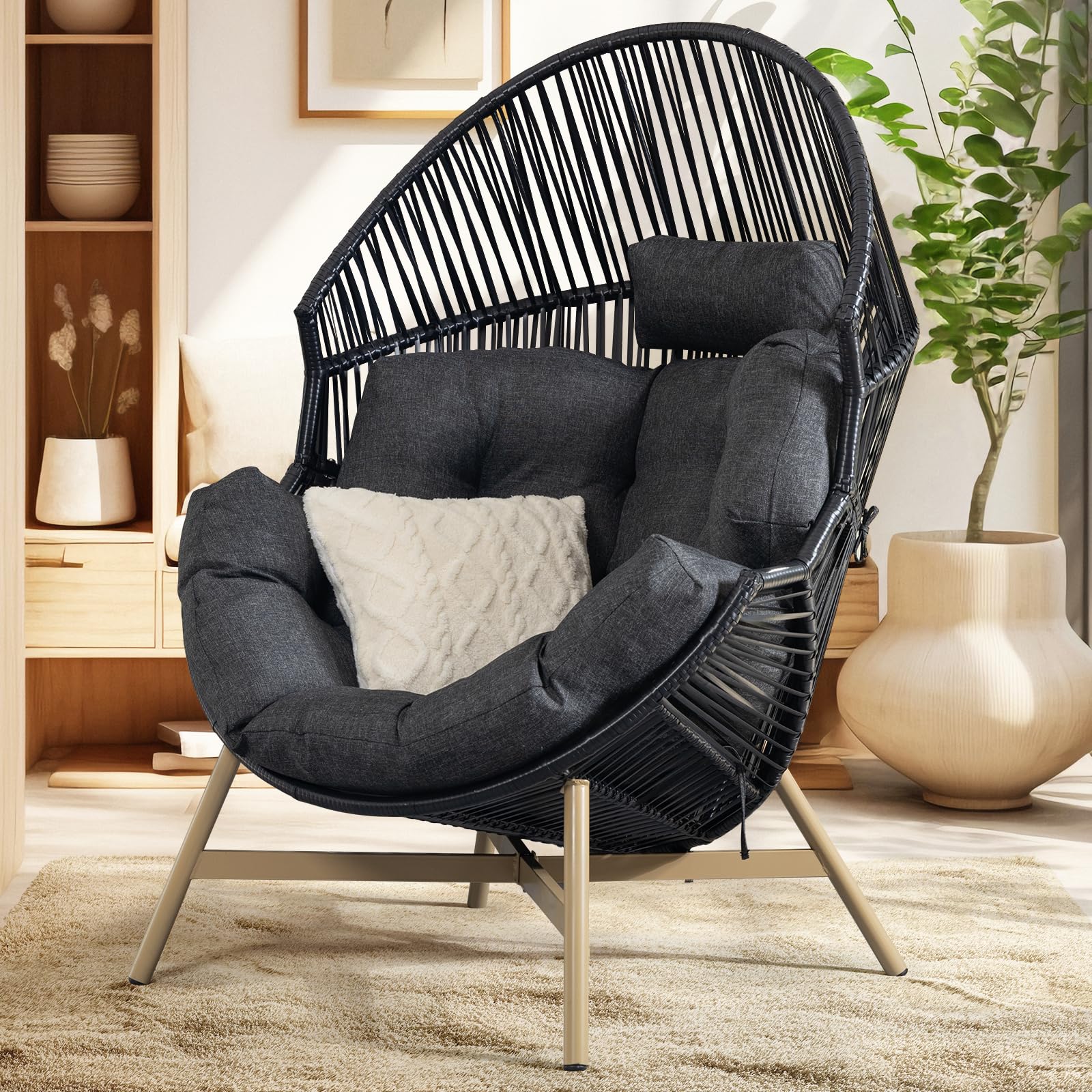 Bme Heavy Duty 500 Lbs Capacity Wicker Egg Chair For Outside & Indoor, Uv 2000 Hours Material With Flame Retardant Tested Cushio