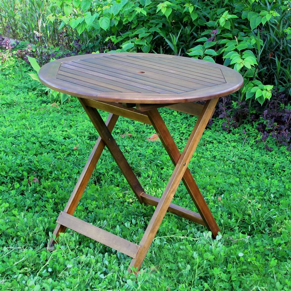 International Caravan Furniture Piece 32 Inch  Round Folding Table With Straight Legs