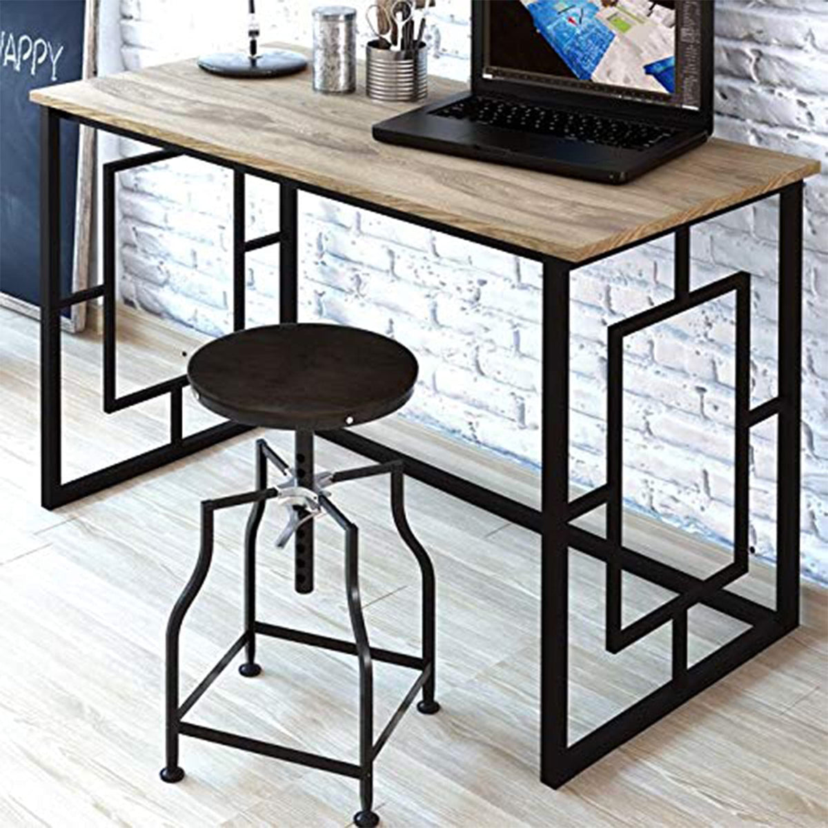 Furnishiaa Iron Frame Solid Wooden Finish Writing Study Table For Students Office Desk Computer Table Console Tables Furniture F