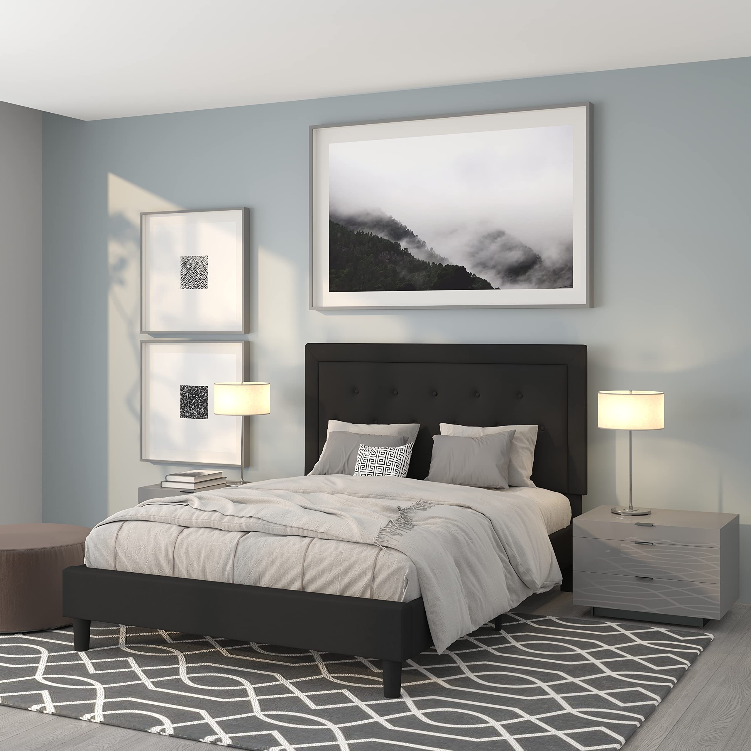 Flash Furniture Roxbury Queen Size Tufted Upholstered Platform Bed In Black Fabric