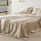 Bedsure Satin Sheets King - Similar To Silk Sheets, Silky Bedsheet, Luxury & Ultra Soft, Non-Fading & Wrinkle Free, Good For Hair & Skin, Gifts For Women, 4 Pieces, Khaki