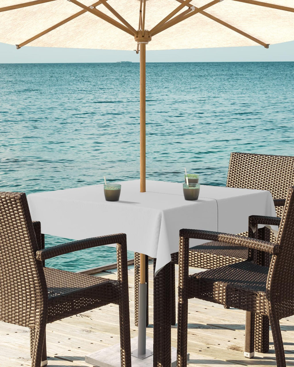 Queenker Light Gray Outdoor Tablecloth With Umbrella Hole And Zipper, Solid Color Table Cover For Square Tables Waterproof Table