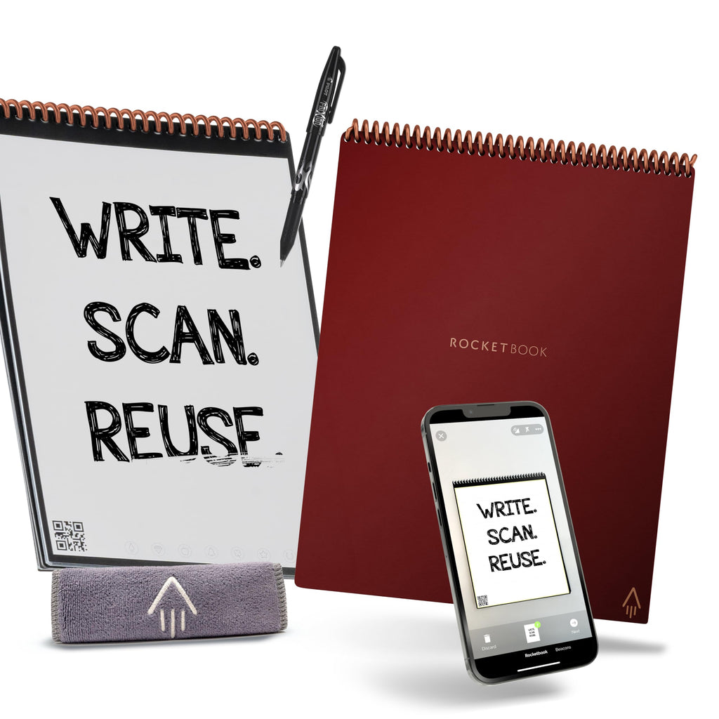 Rocketbook Smart Reusable Notebook, Flip Letter Size Spiral Notebook, Scarlet Sky, (8.5' X 11')