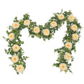 Dolicer 2Pcs 13Ft Artificial Eucalyptus Garlands with Flowers - 8 Camellias, Faux Floral Greenery Garlands Fake Flowers Vines fo