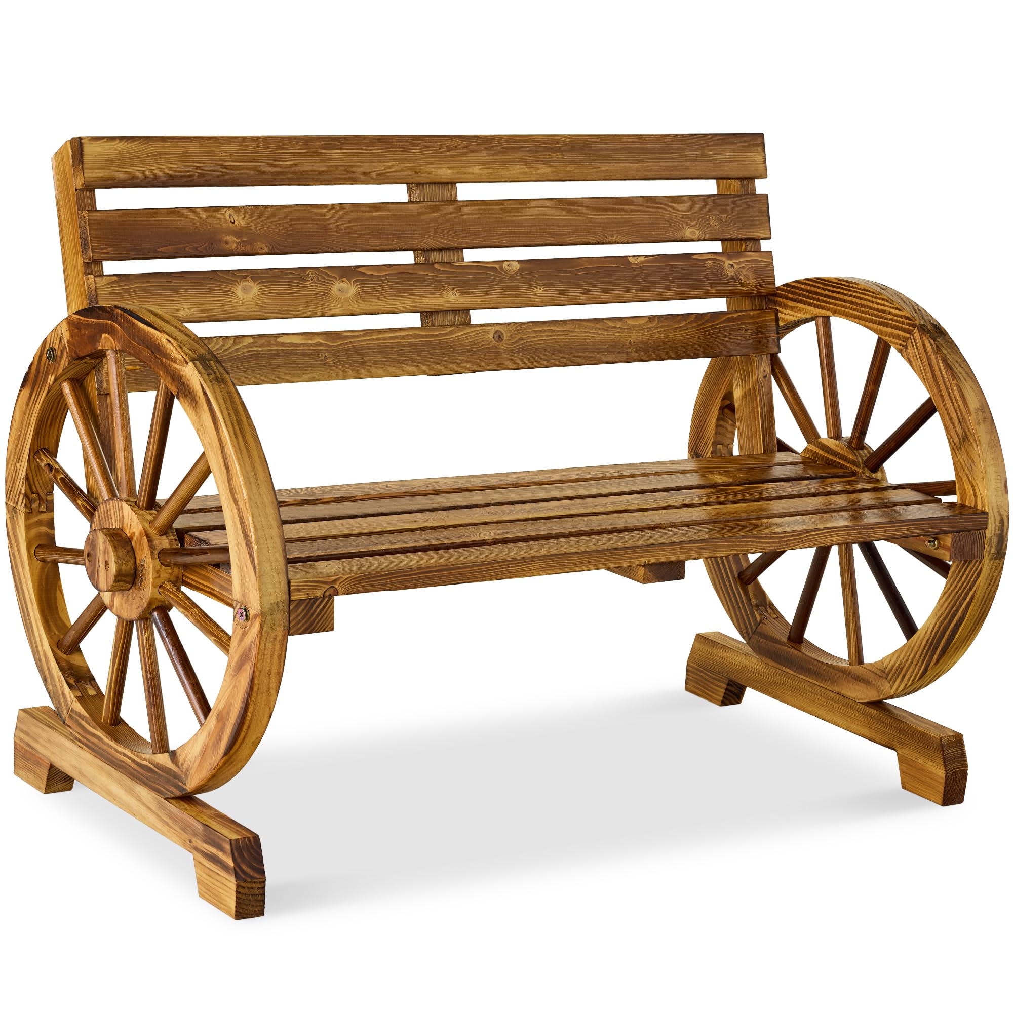 Best Choice Products 2-Person Wooden Wagon Wheel Bench for Backyard, Patio, Porch, Garden, Outdoor Lounge Furniture w/Rustic Cou
