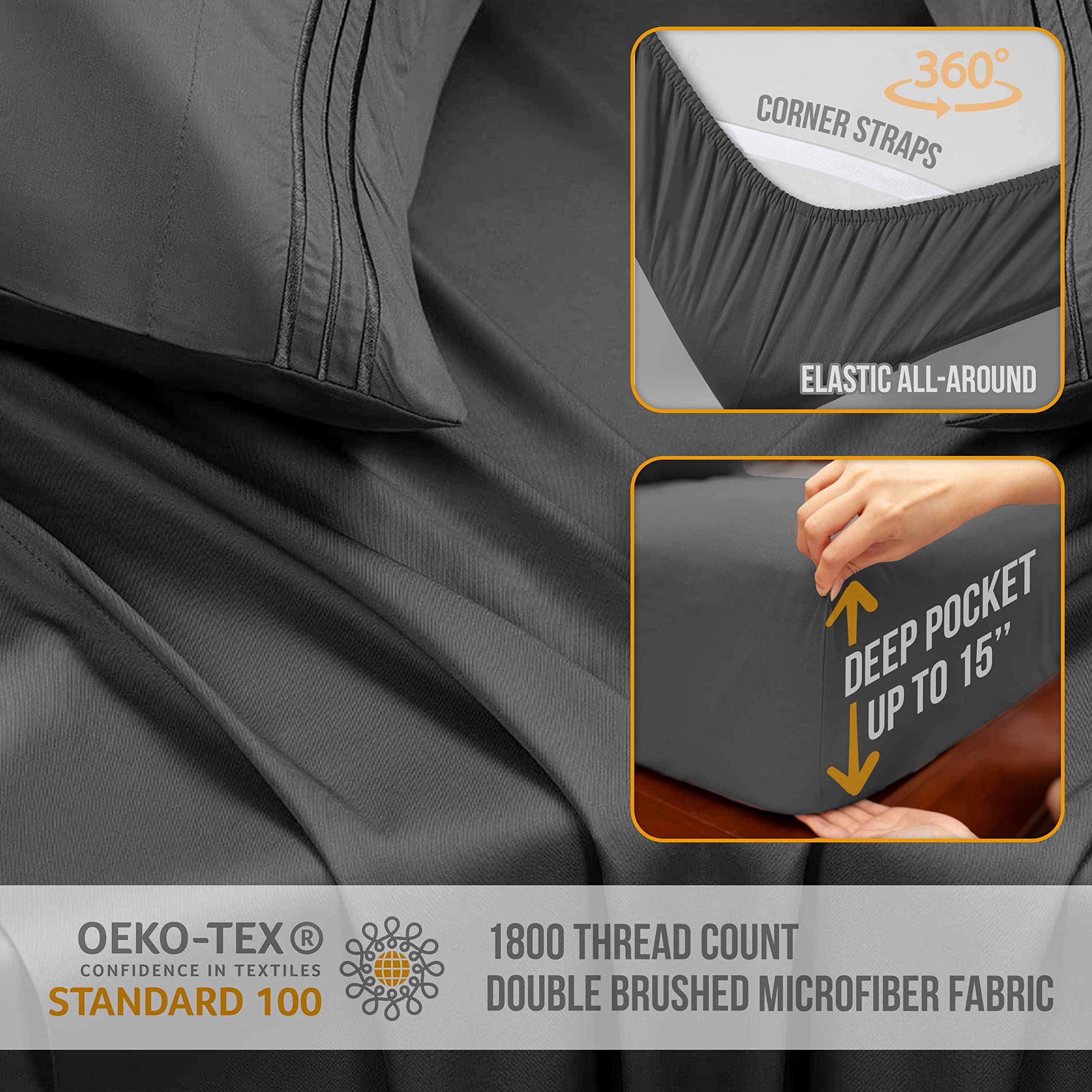 Abeero Home California King Sheet Sets - Luxury Hotel Bed Sheets - Soft Cooling Sheets With Elastic Corner Straps - Deep Pockets