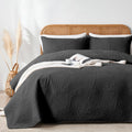 Oarage Queen Quilt Bedding Set Soft Lightweight Black Bedspread With Leaf Pattern,Ultrasonic Microfiber Bed Coverlet Full Size F
