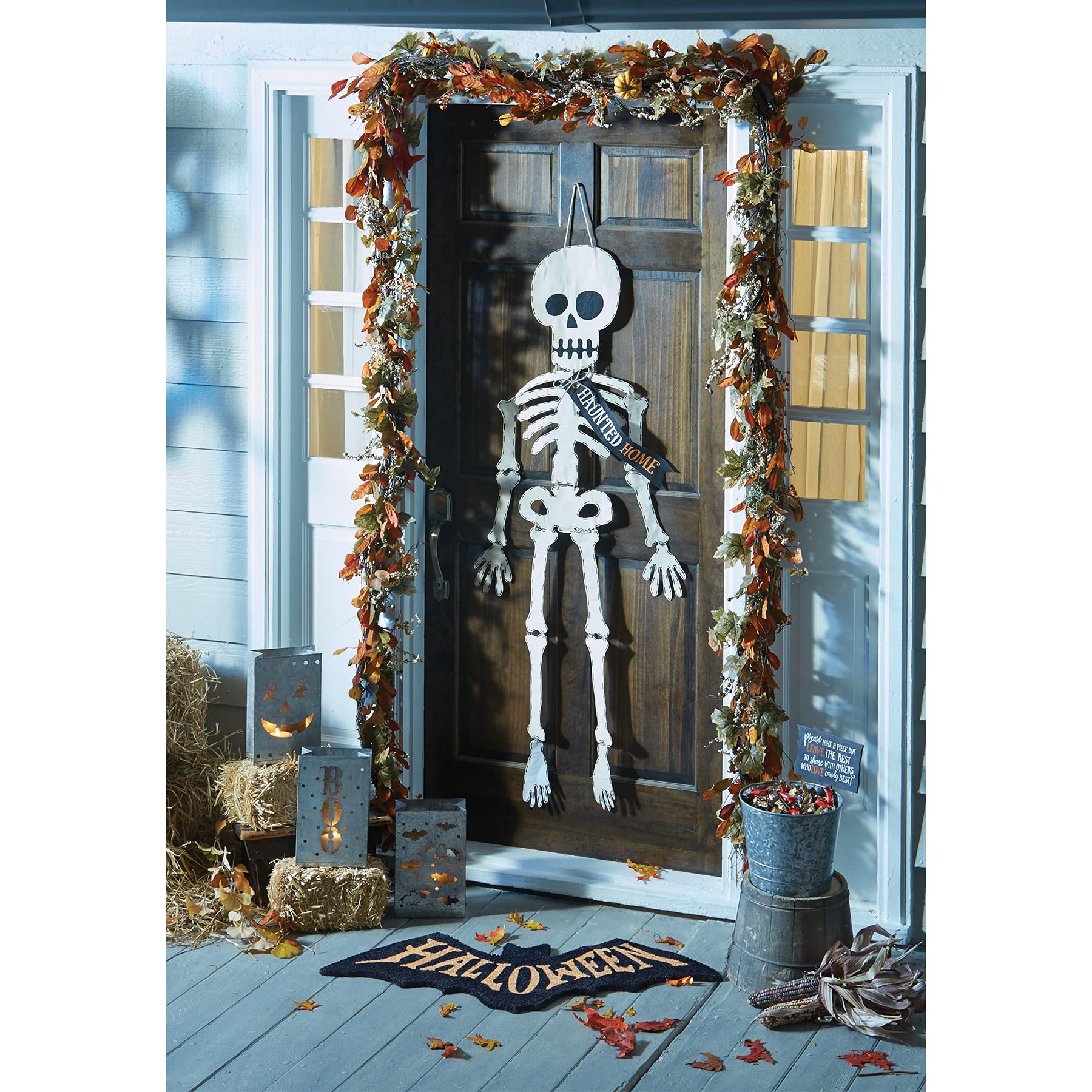 Mud Pie Halloween Skeleton Door Hanger, White, 59' X 19'
