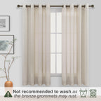 Linen Bronze Grommet Linen Blend Sheer Curtains 52X72 Inches Long