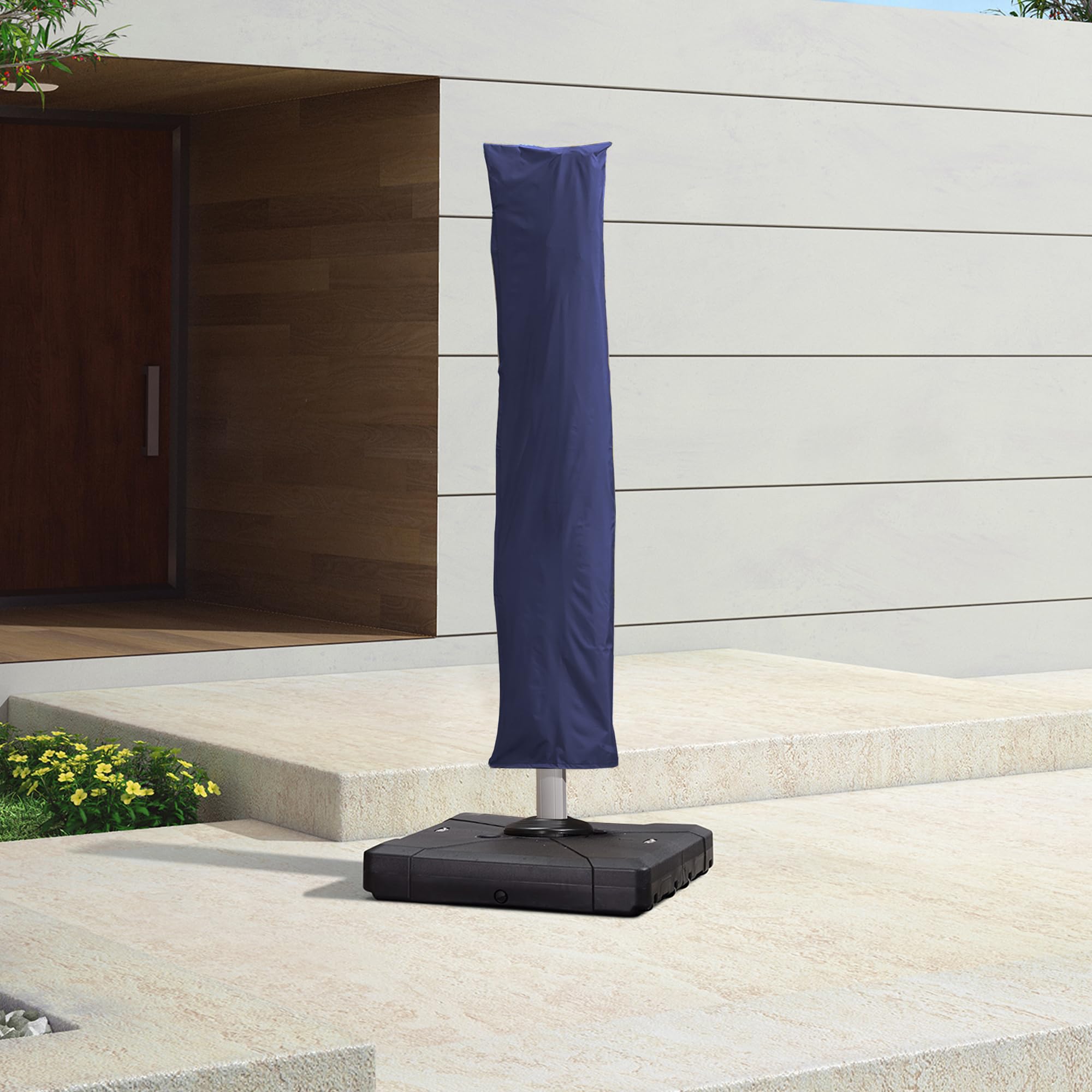 Purple Leaf Patio Umbrella Cover Outdoor Offset Cantilever Umbrella Cover With Zipper,Uv Resistant And Rod, S Size Navy Blue