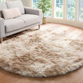 ONASAR Tie-Dye Beige Round Area Rug 5x5, Soft Bedroom Circle Rugs Floor Mats for Kids Girls Teen Room, Kawaii Fluffy Plush Shagg