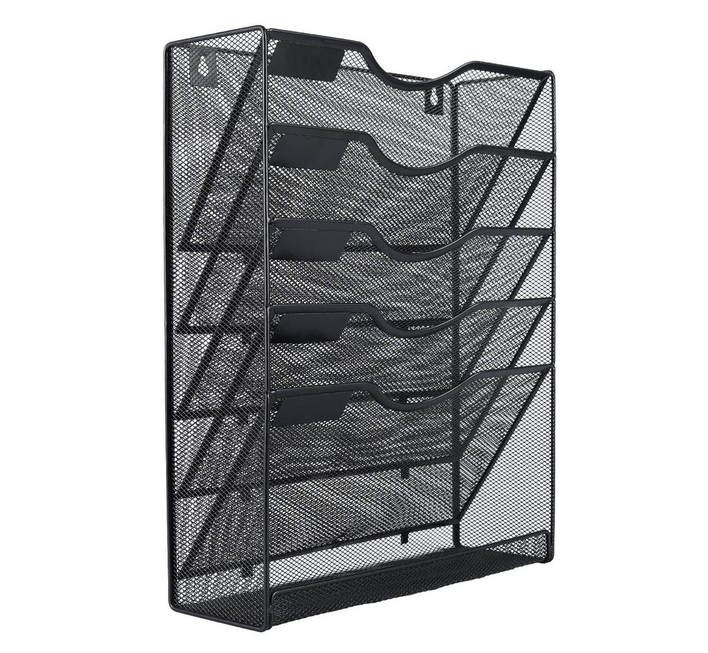 Easypag Wall File Organizer Mesh 5 Tier Wall File Holder Desktop Vertical Hanging File Folder Organizer With Bottom Flat Tray Si