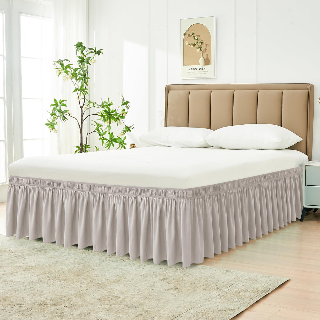Biscaynebay Wrap Around Bed Skirts For King & Cal King Beds 16' Drop, Camel Grey Adjustable Elastic Dust Ruffles Easy Fit Wrinkle Resistant Silky Luxurious Fabric Machine Washable