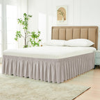 Biscaynebay Wrap Around Bed Skirts For King & Cal King Beds 16' Drop, Camel Grey Adjustable Elastic Dust Ruffles Easy Fit Wrinkle Resistant Silky Luxurious Fabric Machine Washable