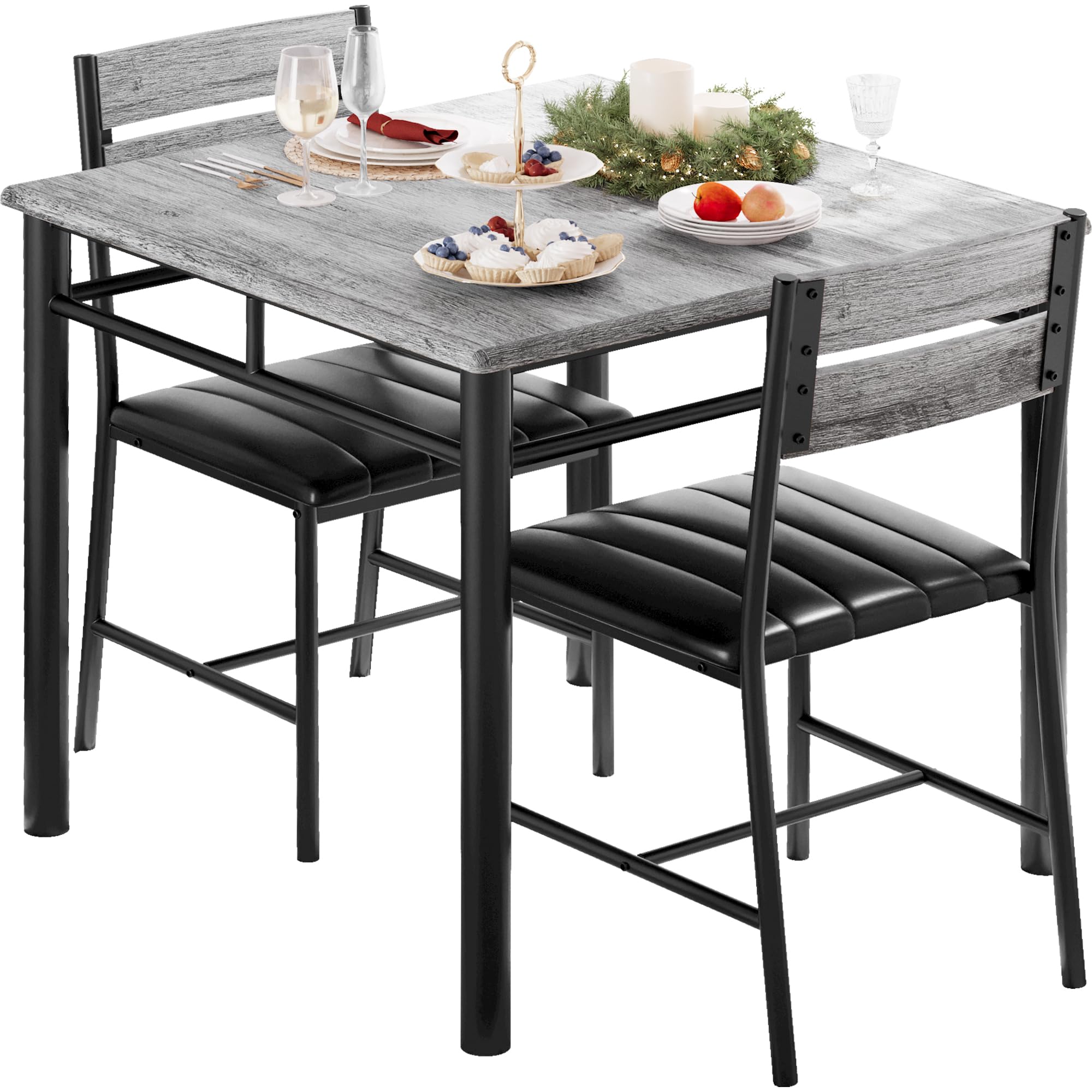 IRONCK Dining Table Set for 2, Small Kitchen Table with Upholstered Chairs Dinning Table Set for Kitchen & Dining Room, Compact 