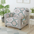 Story@Home Quilted Sofa Cover 1 Seater Fully Covered Microfiber Sofa Cover 1 Seater 60 X 175 Cm Ivory & Ocean Green Motif & Pais