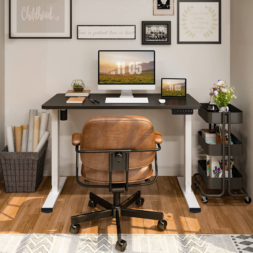 Flexispot En1 Electric Stand Up Desk Workstation 48 X 24 Inches Whole-Piece Desktop Ergonomic Memory Controller Height Adjustable Standing Desk(White Frame + 48' Black Desktop, 2 Packages)