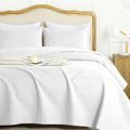 Flymme White Twin Quilt Bedding Set Thin Lightweight Bedspreads,Modern Style Geometric Weave Stripe Pattern,Soft Microfiber Bed