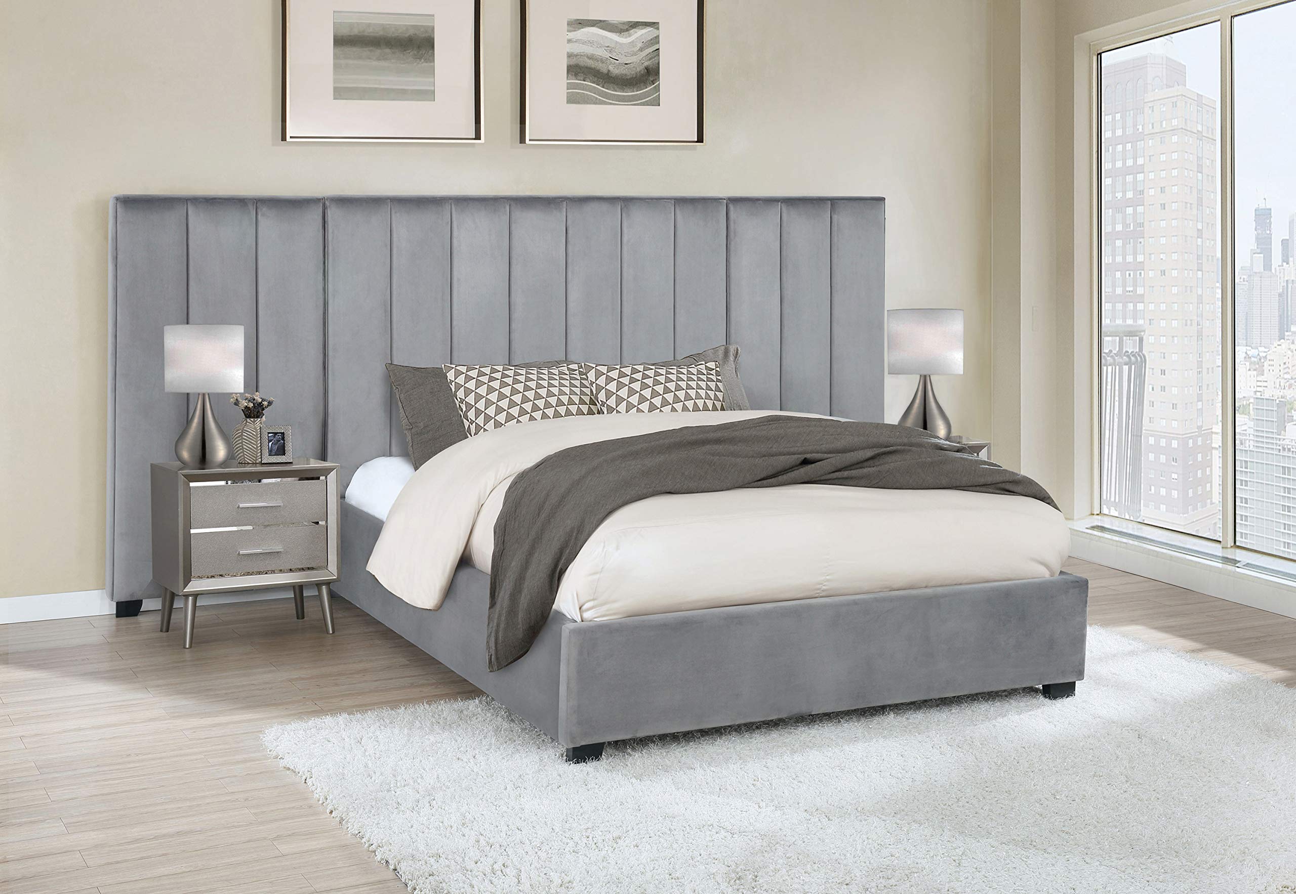 Coaster Home Furnishings Arles Vertical Channeled Tufted Grey Wall Panel (306071P)