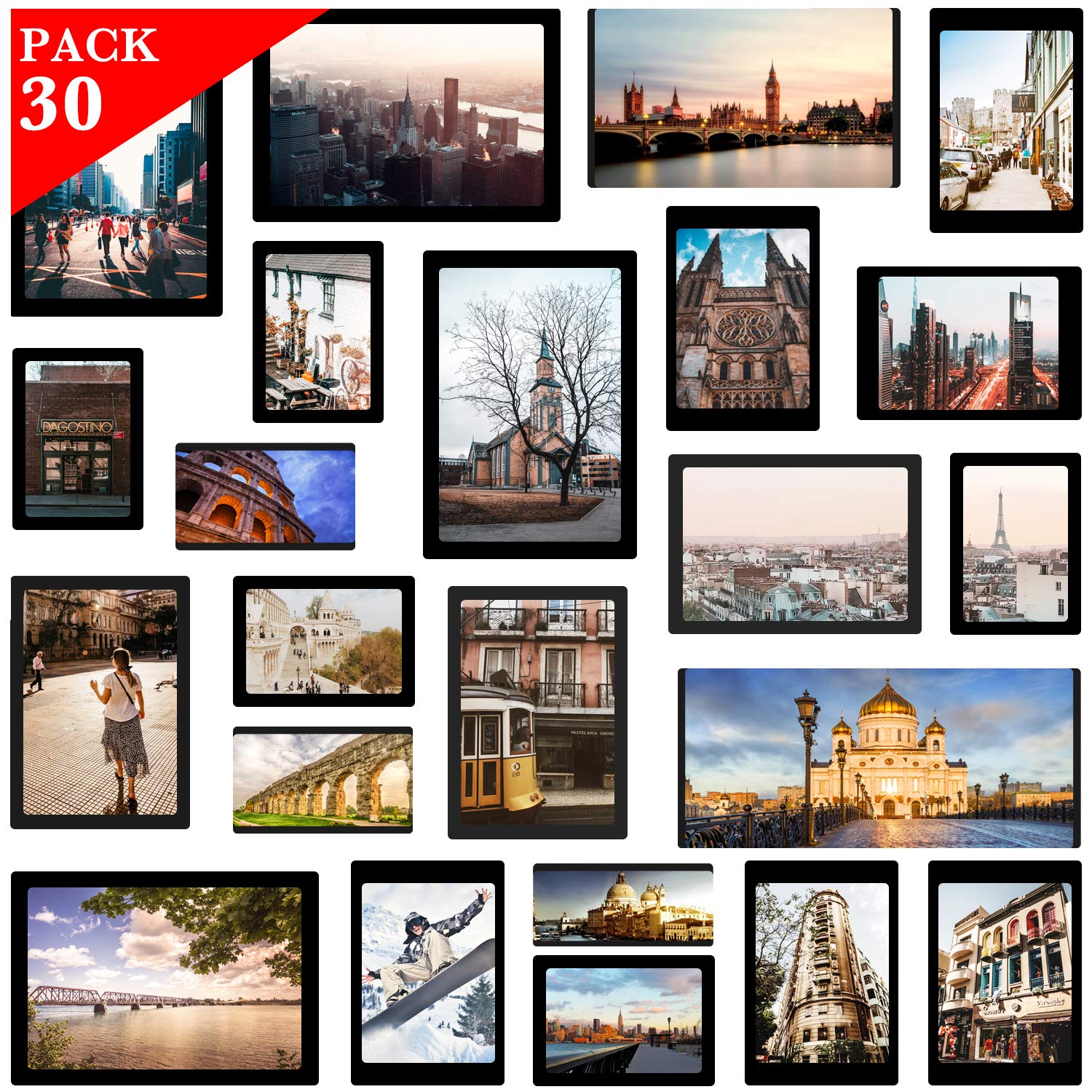 Magnetic Photo Frame, 30 pack Picture Collage Frame, Holds 4X6, 3.5X5, 3X4.5, 2.5X3.5 inches, and a Free Combination Dimensions,