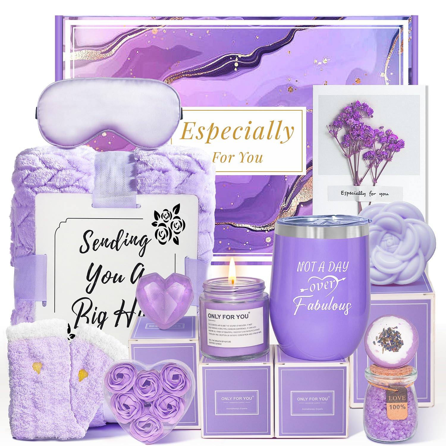 Birthday Gifts Basket For Women, Get Well Gifts, Spa Care Package With Flannel Blanket, Tumbler - Valentine'S, Mother'S Day, Chr