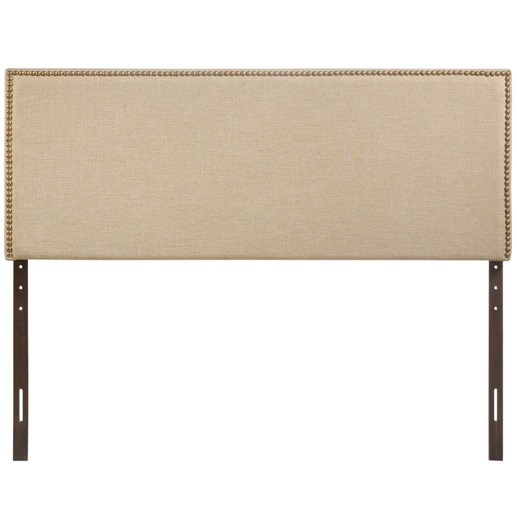 Modway Region Linen Fabric Upholstered Queen Headboard in Cafe with Nailhead Trim