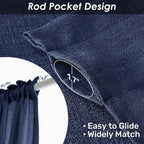 Melodieux Navy Semi Sheer Curtains 45 Inch Length For Bedroom Kitchen Small Windows, Linen Look Rod Pocket Privacy Sheer Drapes,