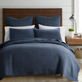 Levtex Home - Cross Stitch Navy Quilt Set - 100% Cotton - King/Cal King Quilt (106X92In.) + 2 King Shams (36X20In.) - Reversible
