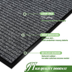 Door Mat Heavy Duty Outdoor Indoor Doormat Low Profile Front Door Mat Large 31X47 Inch Light Gray Entrance Welcome Mats Easy Cle
