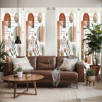 Ambesonne Mid Century Window Curtains Pack Of 2, Modern Boho Vibe Geometric Rounds And Rectangles With Leafy Branches, Lightweig