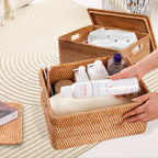 Fiyammy Rattan Basket With Lid, Large Lidded Basket For Storage Rattan Box(15.3' L  11.4'W  9.5'H)