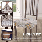 SearchI Stretch Dining Chair Seat Covers Set of 4, Removable Washable, Polyester Spandex, Orange Brown Flower Design