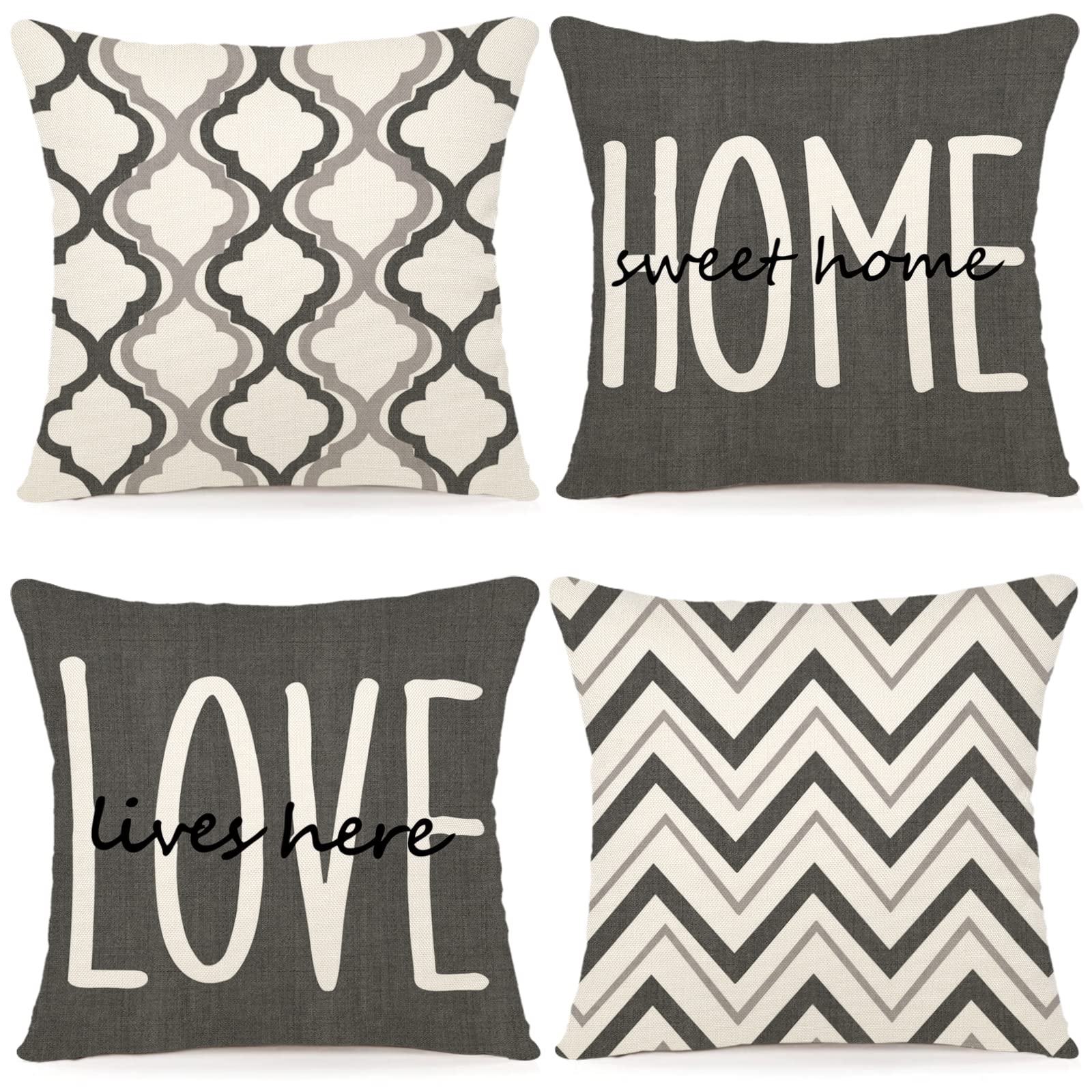 Ycoll Farmhouse Pillow Covers 18X18 Set Of 4 Throw Pillow Covers Rustic Linen Decorative Pillows Square Cushion Covers For Home