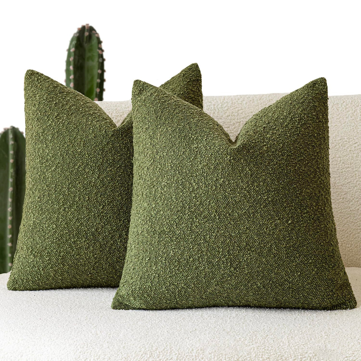 Foindtower Decorative Textured Boucle Throw Pillow Covers 20x20 Inch,Green