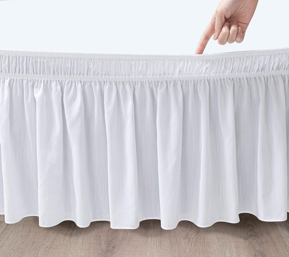 Biscaynebay Wrap Around Bed Skirts With Split Corners For Queen Beds 16' Drop, White Elastic Dust Ruffles Easy Fit Wrinkle & Fade Resistant Silky Luxurious Fabric Solid Machine Washable