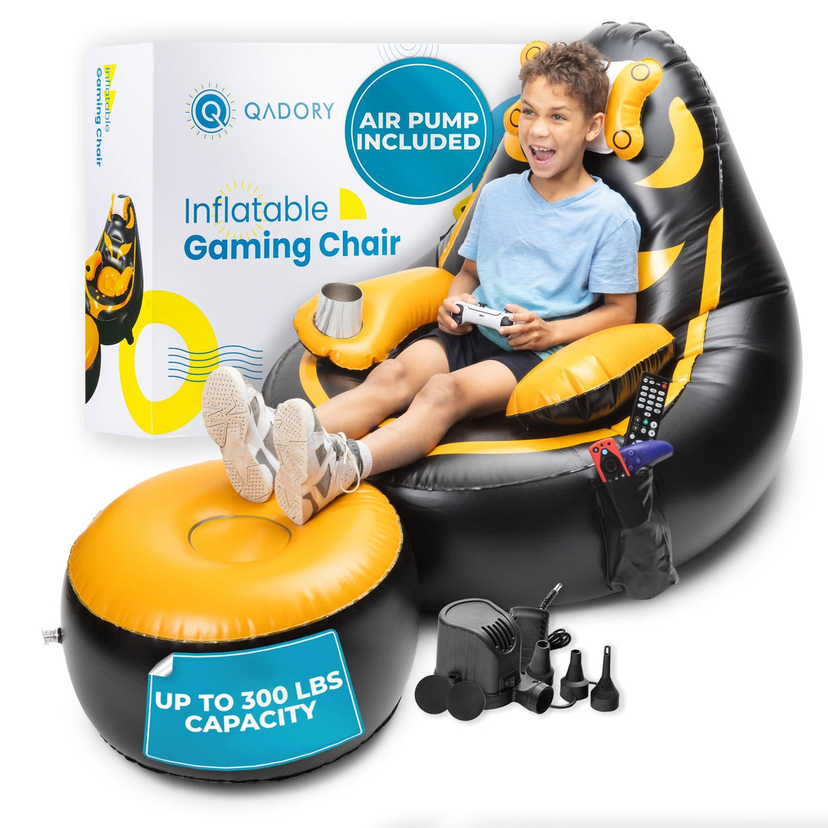 Qadory Gaming Chair For Kids Air Pump Included 2In1, Inflatable Gaming Chair Kids Gaming Chair Gaming Bean Bag Chair Gamer