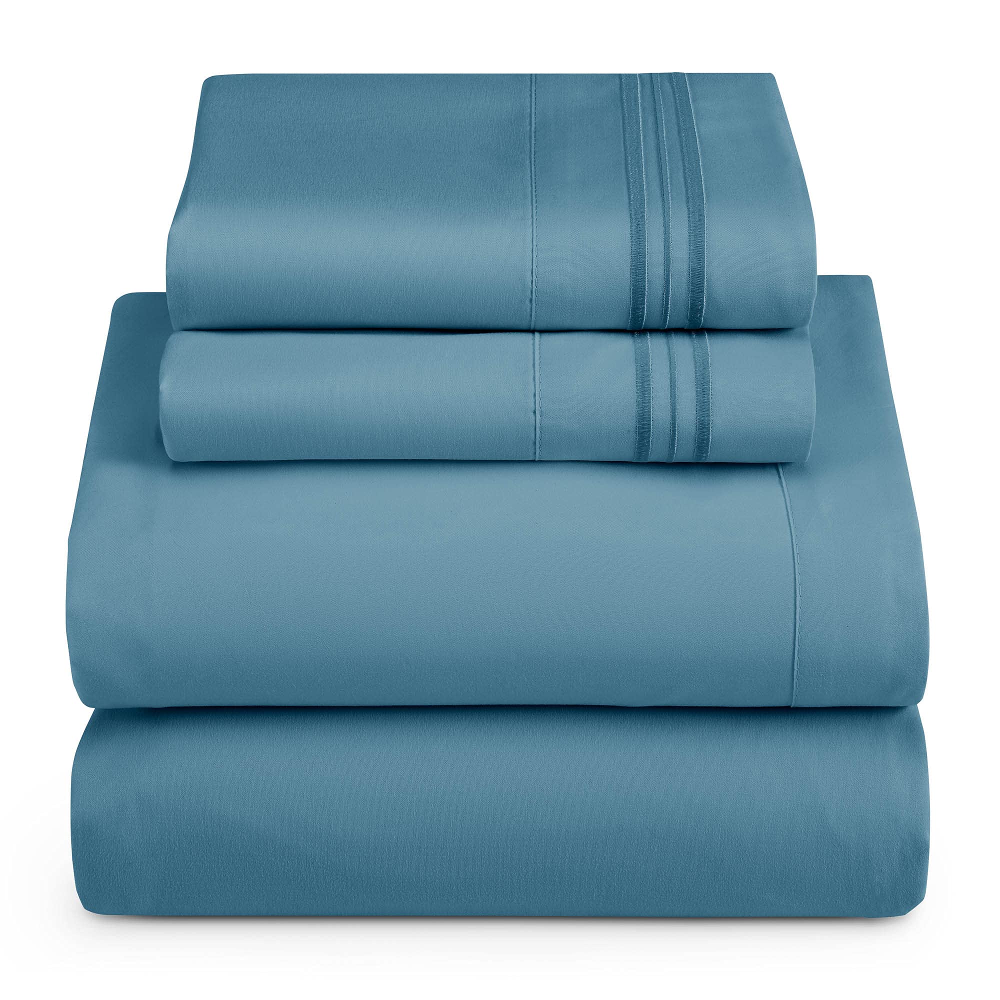Hearth & Harbor Cal King Size Sheets - 4 Piece Bed Sheet Set, Hotel Luxury Double Brushed Bed Sheets - Extra Soft Bedding Sheets & Pillowcases, California King, Blue Heaven