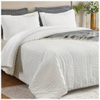 satisomnia Queen Comforter Set White, Soft Seersucker Comforters Queen Size Bed, 3 Pieces Lightweight Down Alternative Bedding C