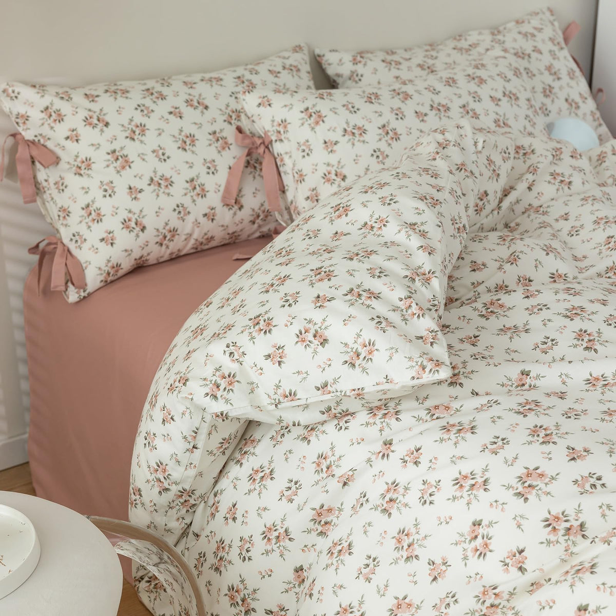 Pink Flower Duvet Cover Set Twin Soft Cotton Girls Cottagecore Bedding Set Twin Garden Style Peach Floral Comforter Cover Vintag