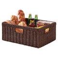 OIAHOMY Wicker Basket, Paper Shelf Basket with Built-in Handles, Rectangular Wicker Storage Bin for Pantry, Shelves, 1 Pack-Brow