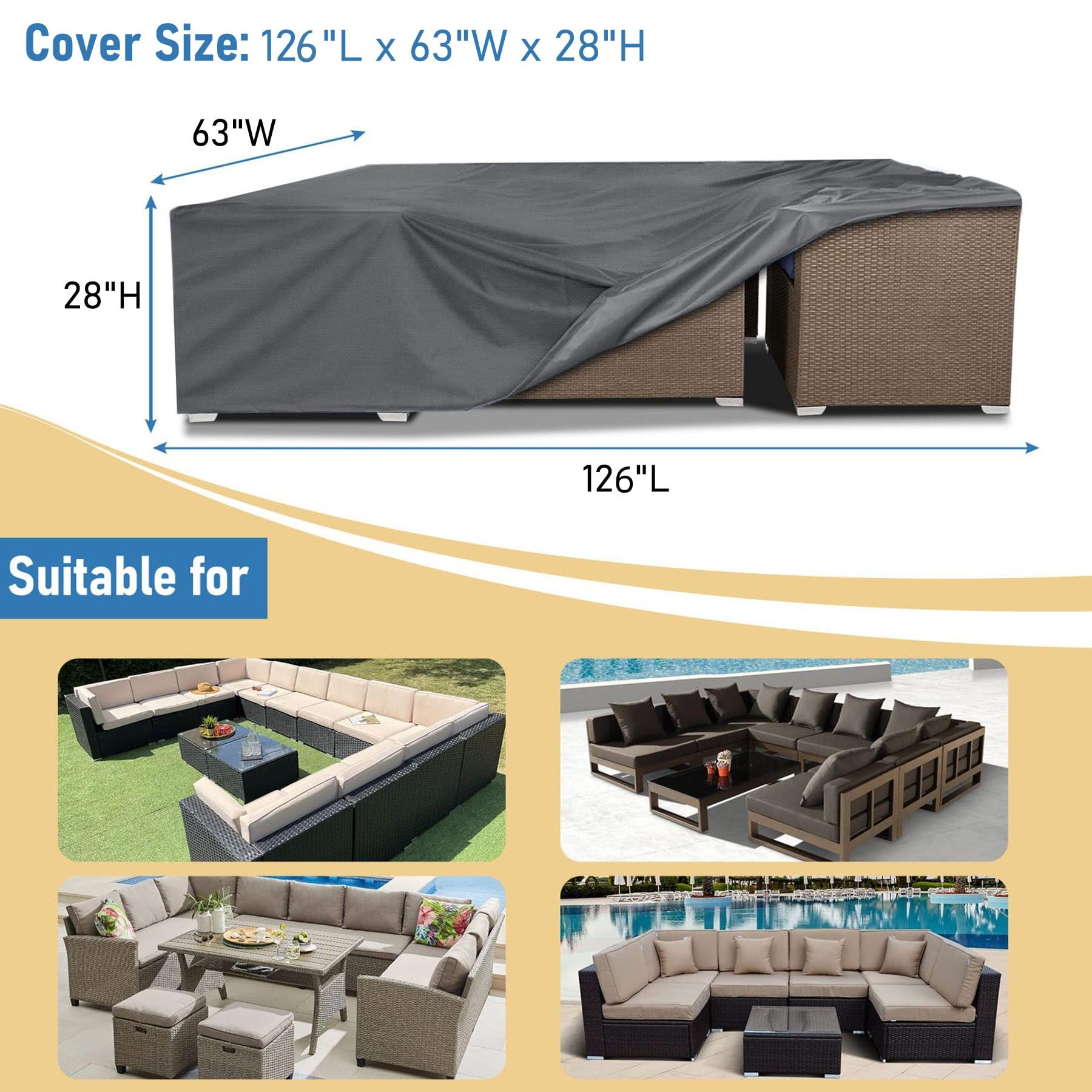 Akefit Patio Furniture Set Cover Outdoor Sectional Covers 500D Heavy Duty Outdoor Table Sofa Set Covers Waterproof Resistant Lar