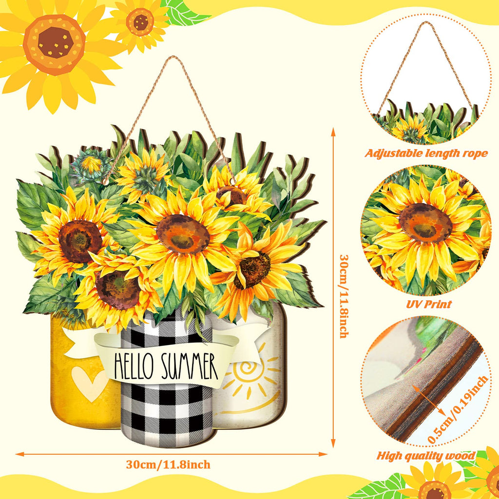 Karenhi Sunflower Hello Summer Sign Welcome Wood Flower Sign Front Door Decor Inspirational Wood Hanging Door Sign Outdoor Woode