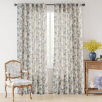 Lazzzy Blue Floral Curtains 84 Inch Length Linen Farmhouse Curtain Back Tab Drapes For Living Room Bedroom Light Filtering Vinta