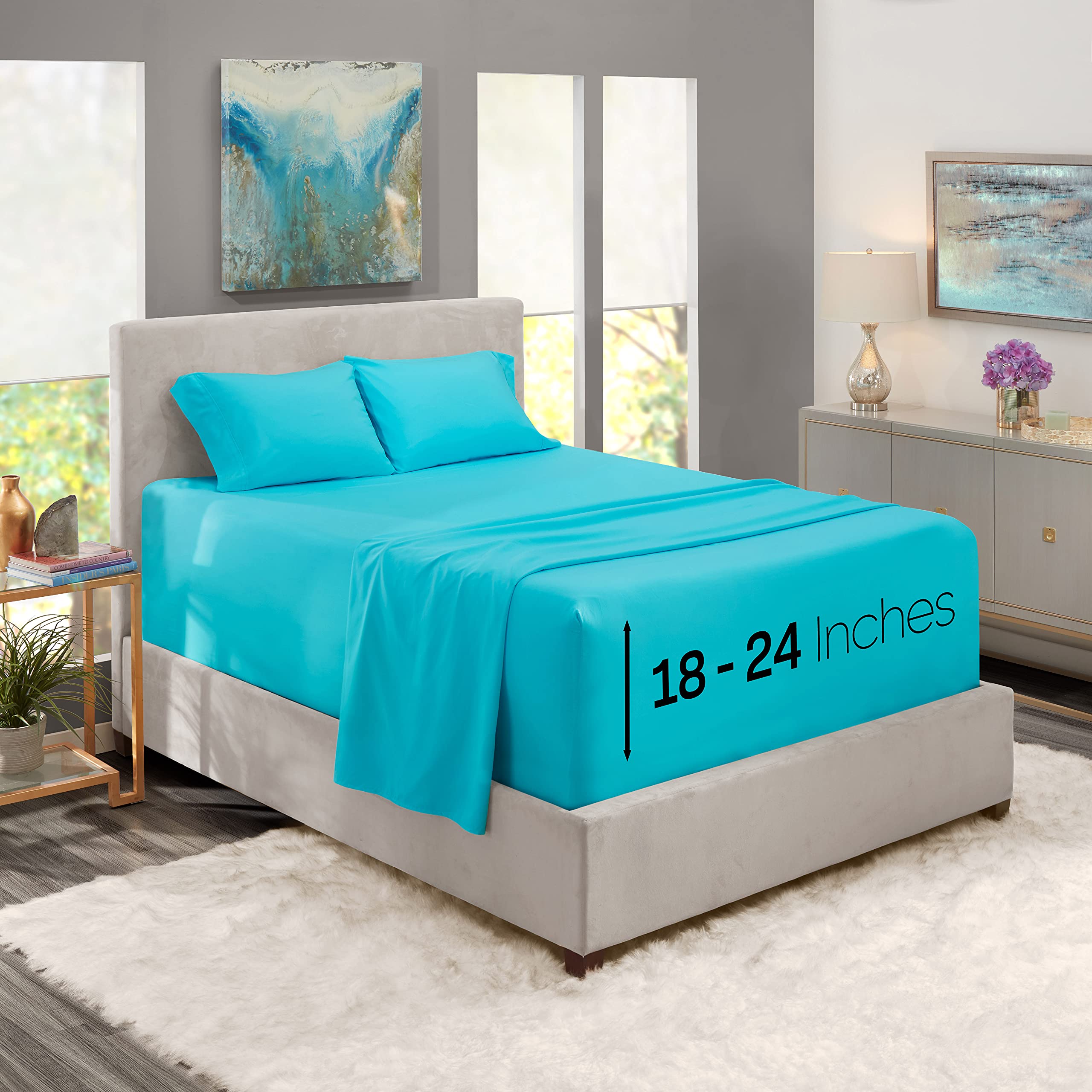Nestl Extra Deep Pocket Sheets - Fits Mattress 18-24 Inches Deep, Extra Deep Pocket Full Size Sheets Sets, 4 Piece Full Size Sheets, Full Sheets Deep Pocket, Bright Blue Sheets