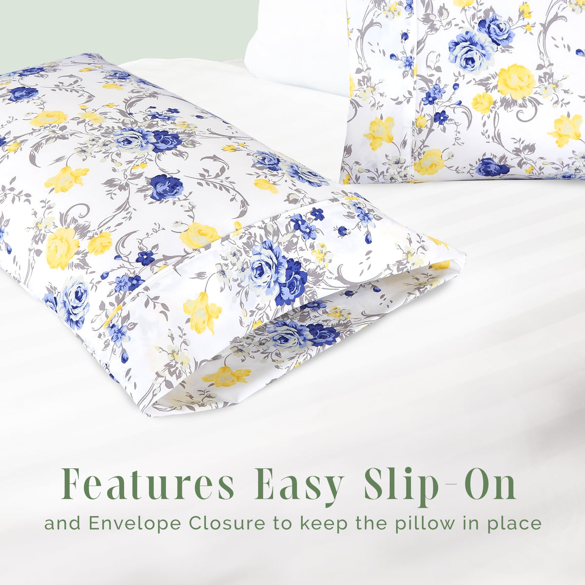 Elegant Comfort Ultra Soft Set Of 2 Floral Print Pillowcases - 1500 Premium Hotel Quality Microfiber, Soft And Smooth Envelope Closure 2-Piece Pillow Covers - King, Gold Jenna