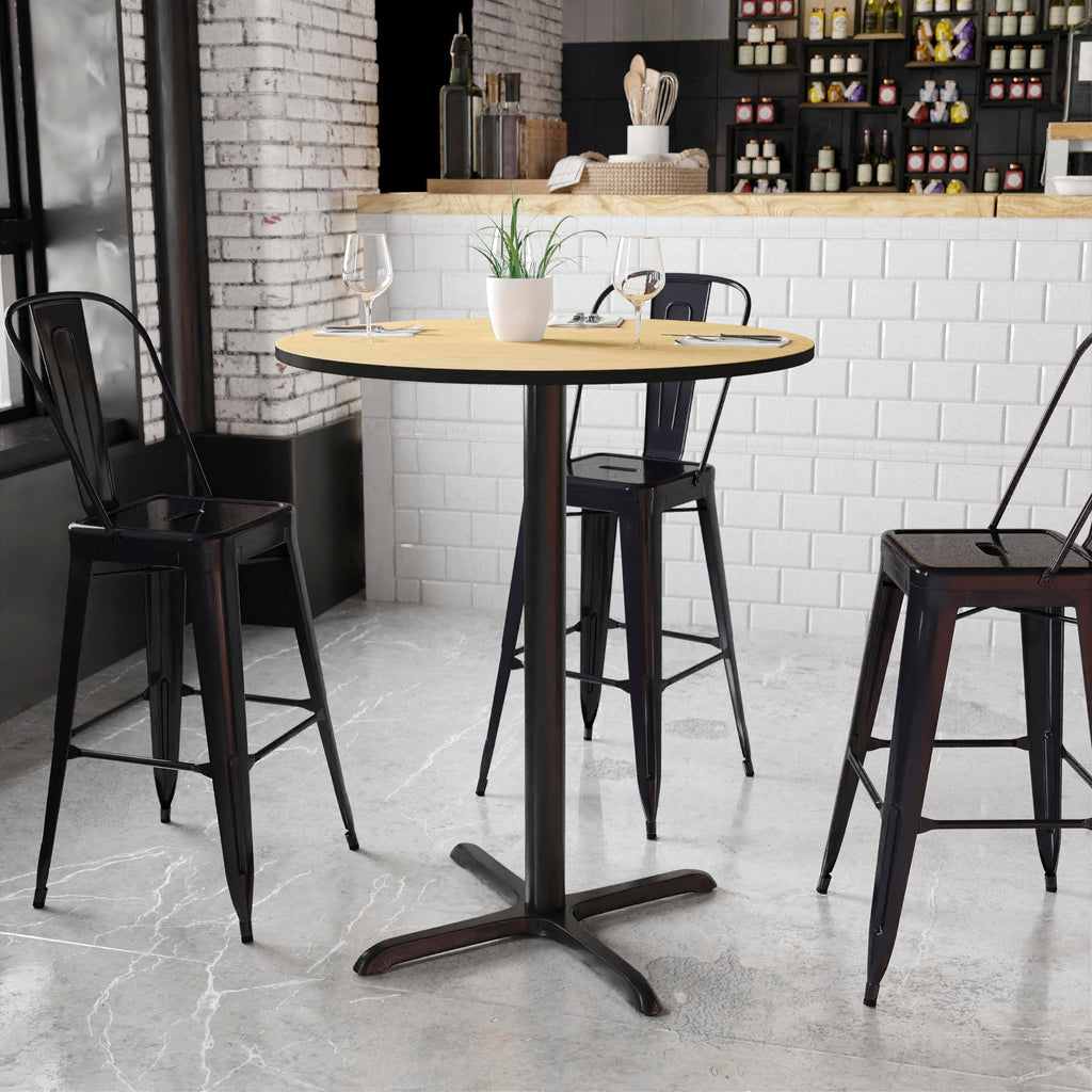 Flash Furniture 36'' Round Natural Laminate Table Top with 30'' x 30'' Bar Height Table Base