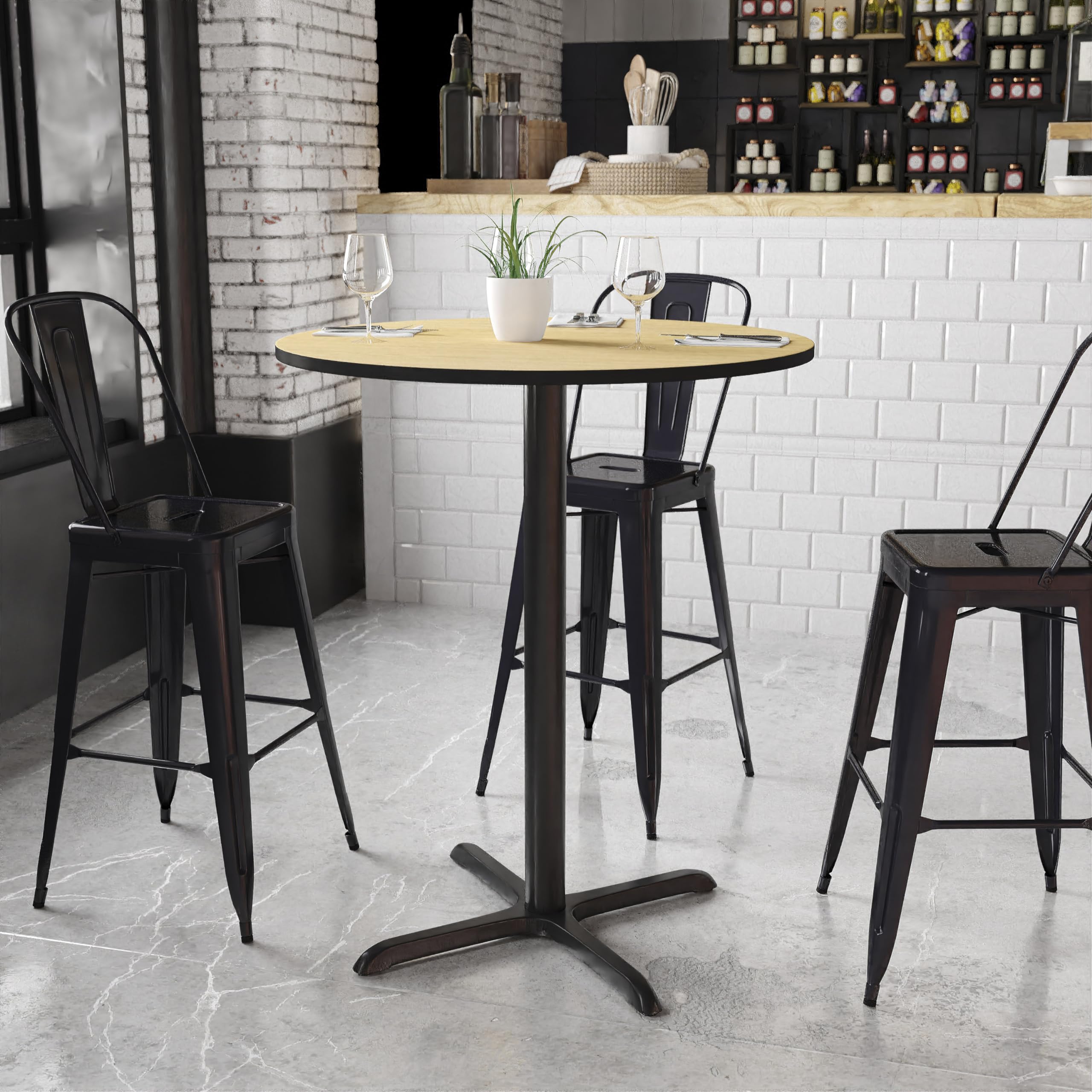 Flash Furniture 36'' Round Natural Laminate Table Top with 30'' x 30'' Bar Height Table Base